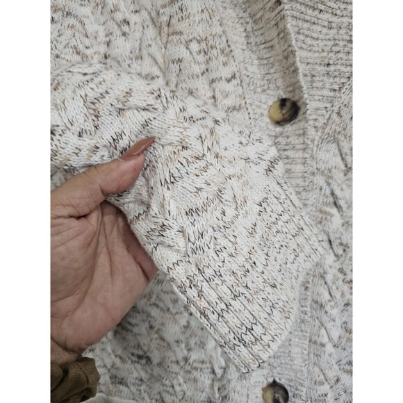 Lands' End Drifter Size 2X Oatmeal Heathered Cable Knit Cardigan Sweater - Picture 5 of 12